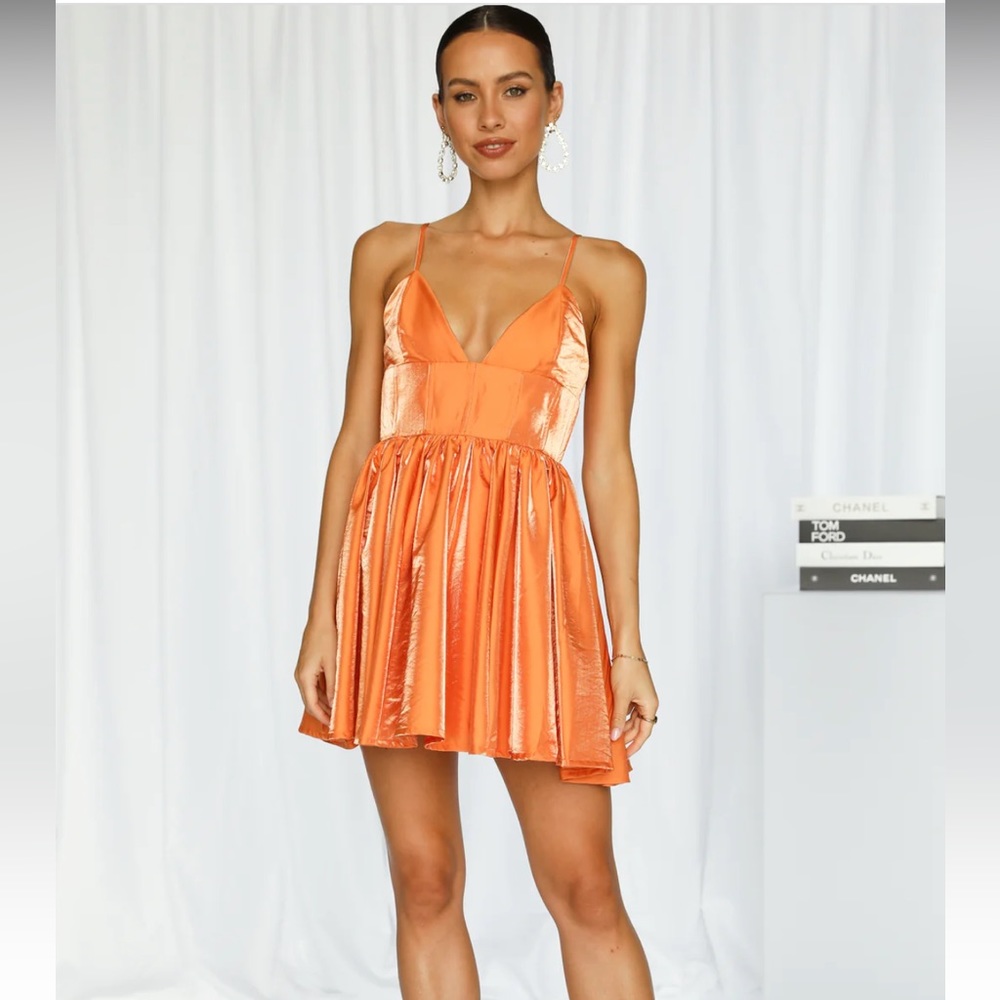 Spaghetti-Strap Satin Mini Dress in Bright Orange